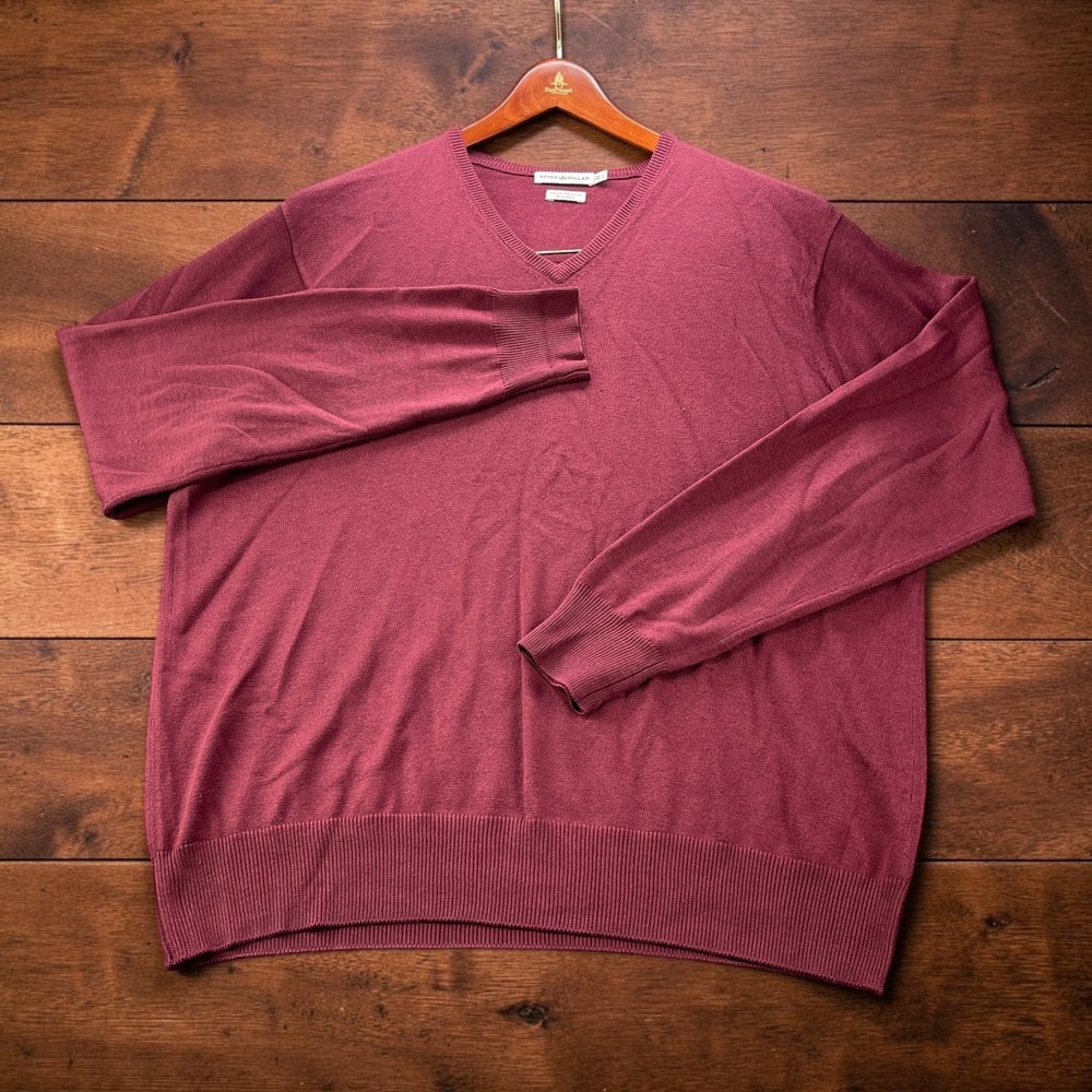 Peter Millar Mens V-Neck Sweater Burgundy Silk Cotton Cashmere Blend Size XL